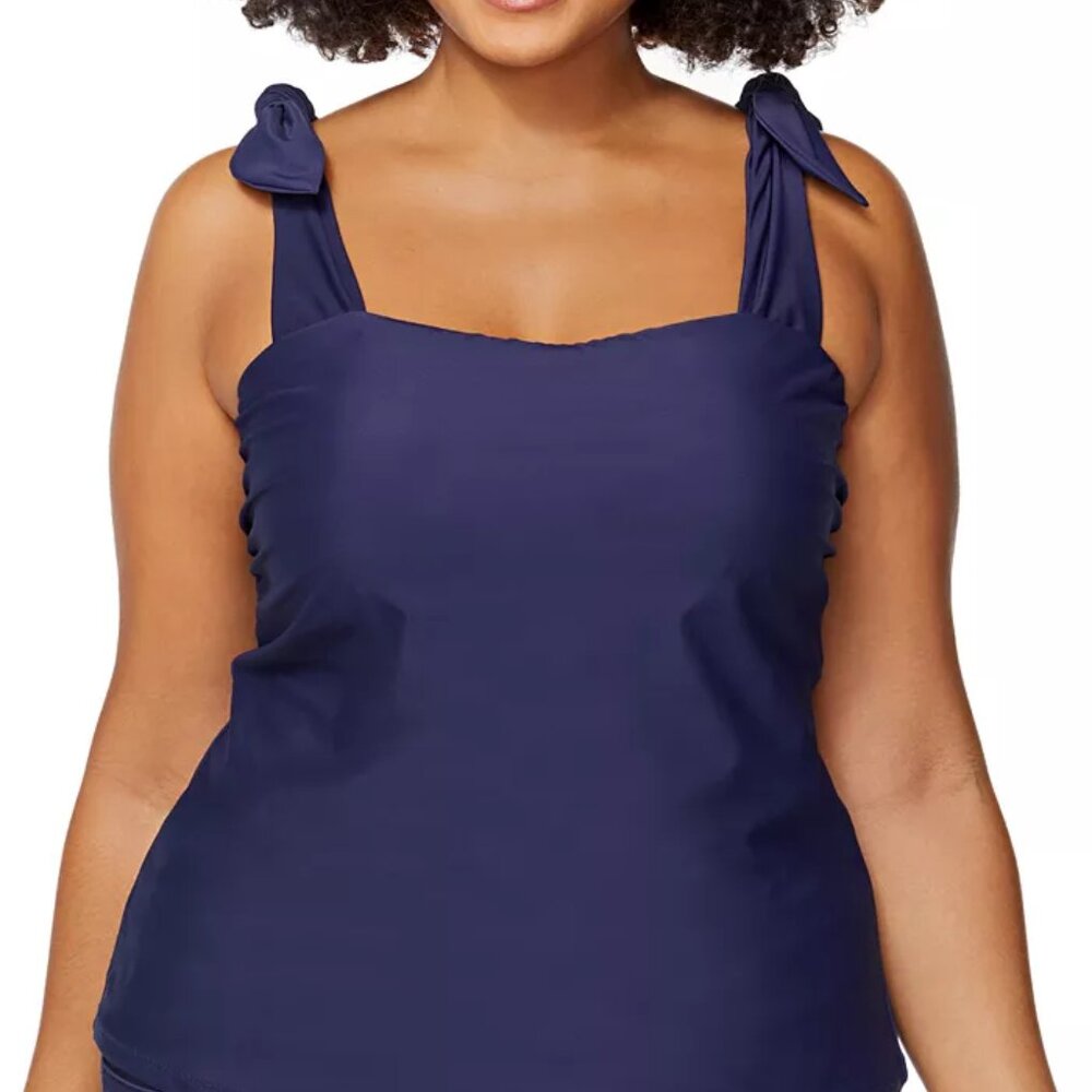 NWT Raisins Women's Solid Tiempo Tankini Swim Top Navy Size 14W $70 LLL184